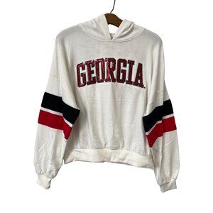 Pressbox Georgia Sequin Hoodie Sweatshirt Size S Ivory Cream College Relaxed NEW